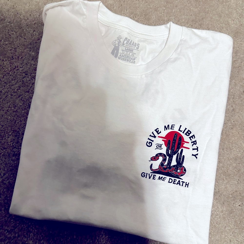 Chaad’s Clothing Company size L “give me liberty or give me death” T-shirt